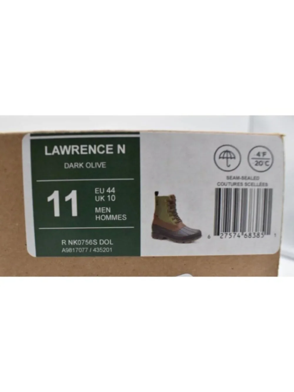 Kamik Mens Size 11 Lawrence Dark Olive Leather Insulated Waterproof Winter Boots